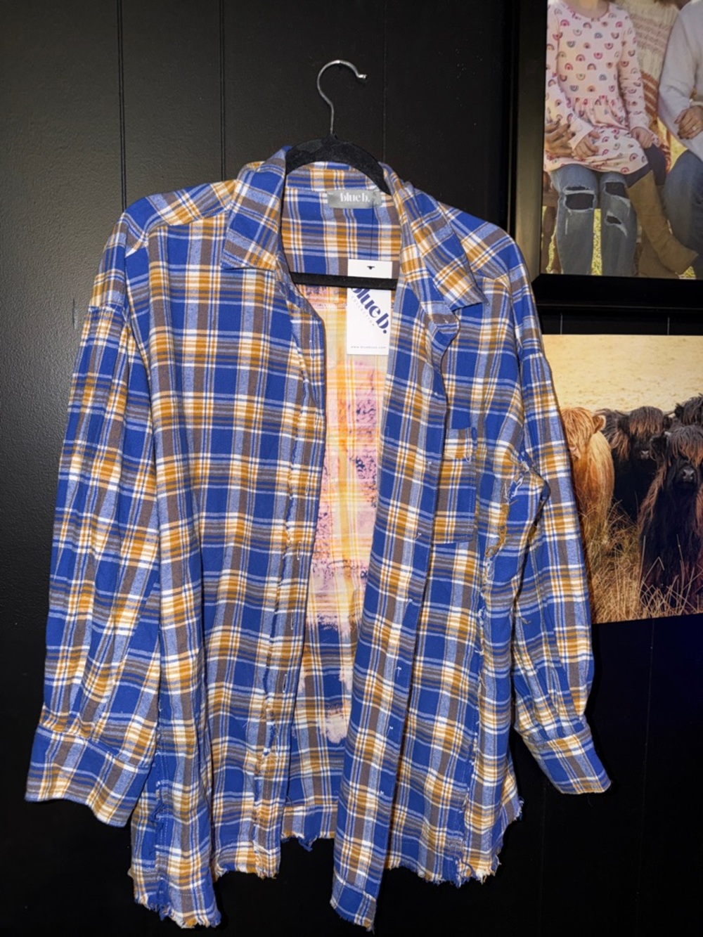 Blue & Mustard Plaid Oversized Button-Up Shirt